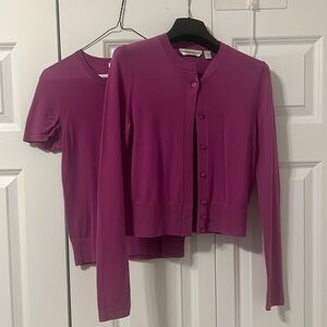 Boss Merino Wool Cardigan and Scoop Sweater Set XS in Purple/Magenda